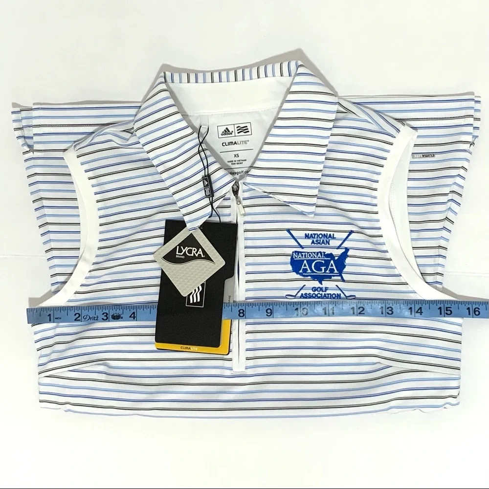 NEW Size XS Adidas National Asian Golf Association Sleeveless Striped Polo Shirt - Picture 8 of 11